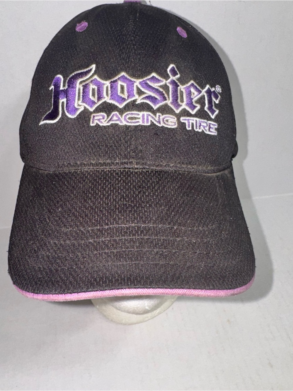 Vintage Hoosier Racing Tire Hat Cap Black Purple Script Logo Y2K Strapback